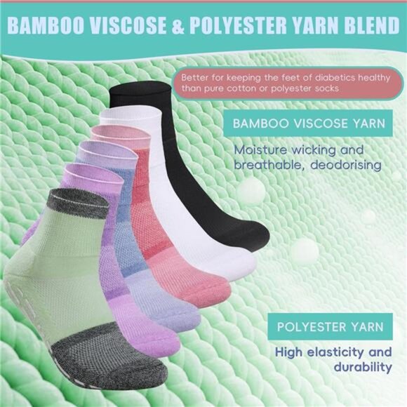 Bamboo Viscose Diabetic Socks with Grippers for Men Women -6 Pairs Non Binding - Picture 4 of 7